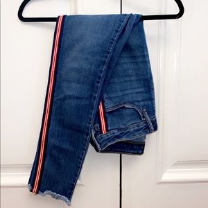 just black denim dark wash jean with stripe detail